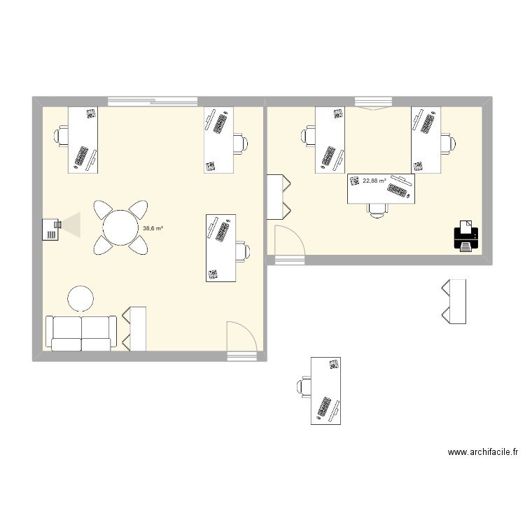 Nouveaux bureaux  v3. Plan de 2 pièces et 61 m2