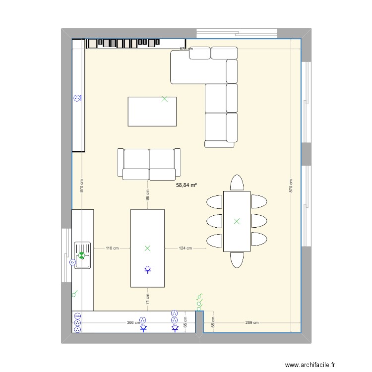 maison. Plan de 1 pièce et 59 m2