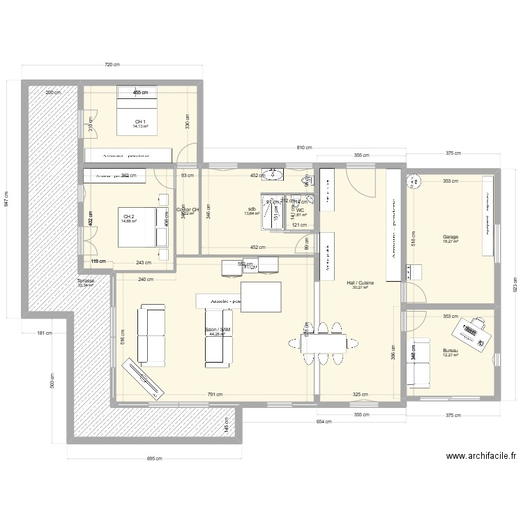 Prejet Resty RDC 2 ch. Plan de 10 pièces et 186 m2