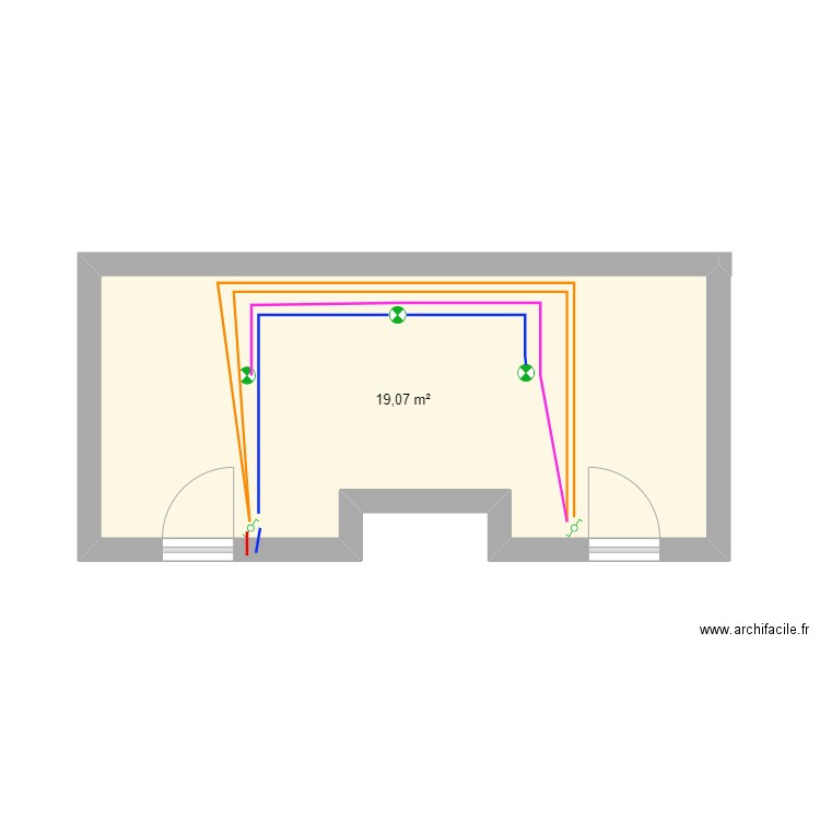 création va et vient . Plan de 1 pièce et 19 m2