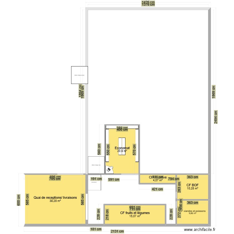 Plan cantine scolaire. Plan de 6 pièces et 99 m2