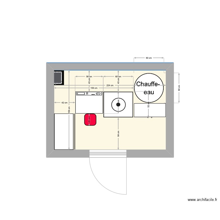 Buanderie. Plan de 1 pièce et 4 m2