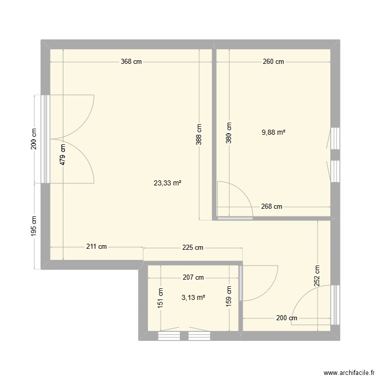 appart 37m2 sans meubles. Plan de 3 pièces et 36 m2