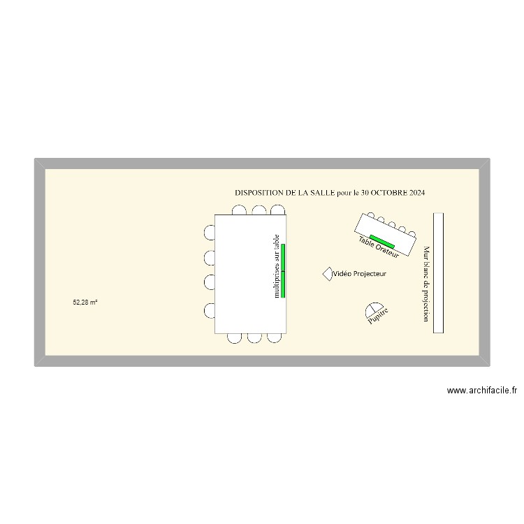 disposition salle2. Plan de 1 pièce et 52 m2