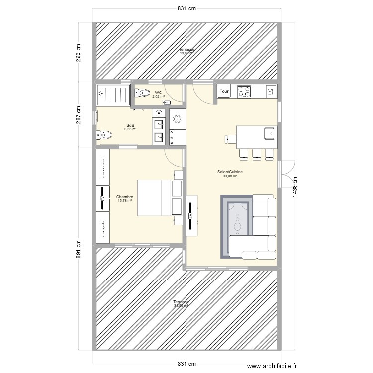 T2_57 M2. Plan de 6 pièces et 109 m2