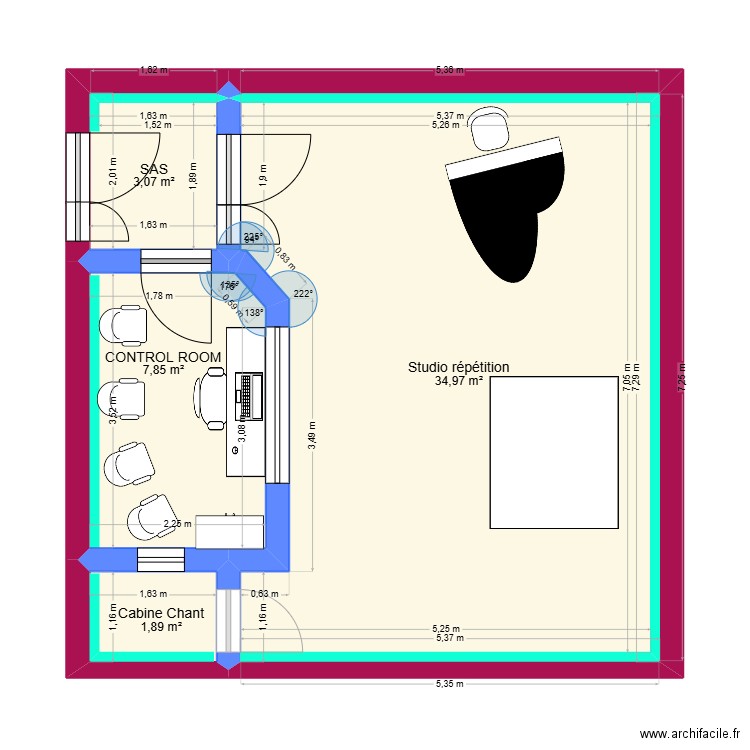 Studio. Plan de 4 pièces et 48 m2