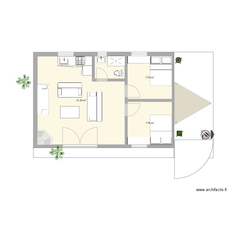 binette. Plan de 3 pièces et 47 m2