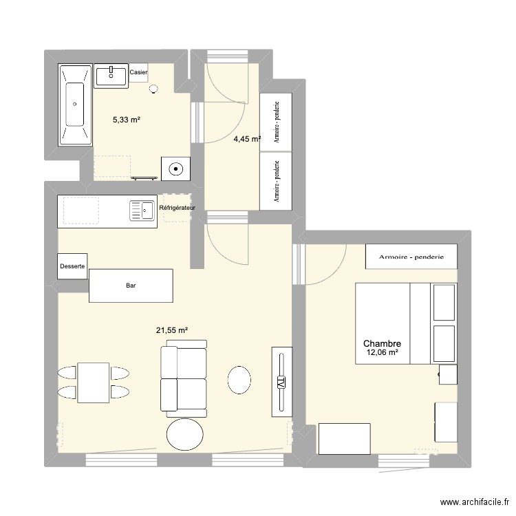 saint ouen. Plan de 4 pièces et 43 m2