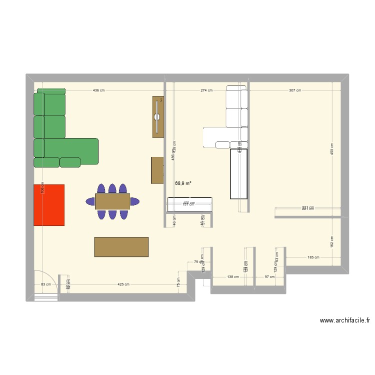 Lafayette. Plan de 1 pièce et 69 m2