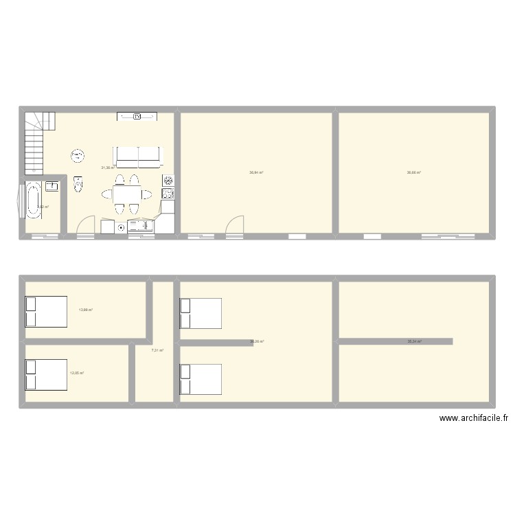 Argentré. Plan de 9 pièces et 214 m2