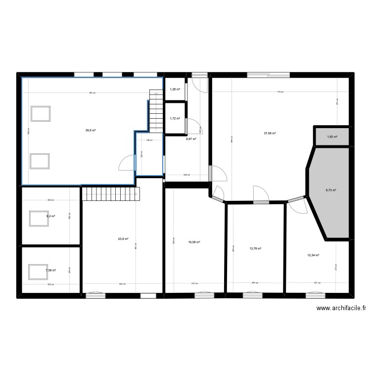 PROJET MIEUSSY ETAGE. Plan de 13 pièces et 183 m2