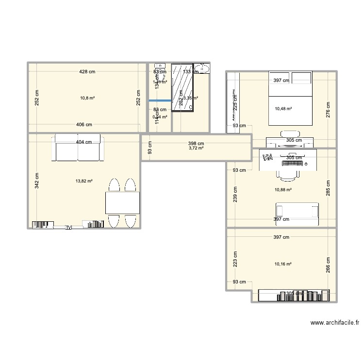 appart. Plan de 9 pièces et 65 m2