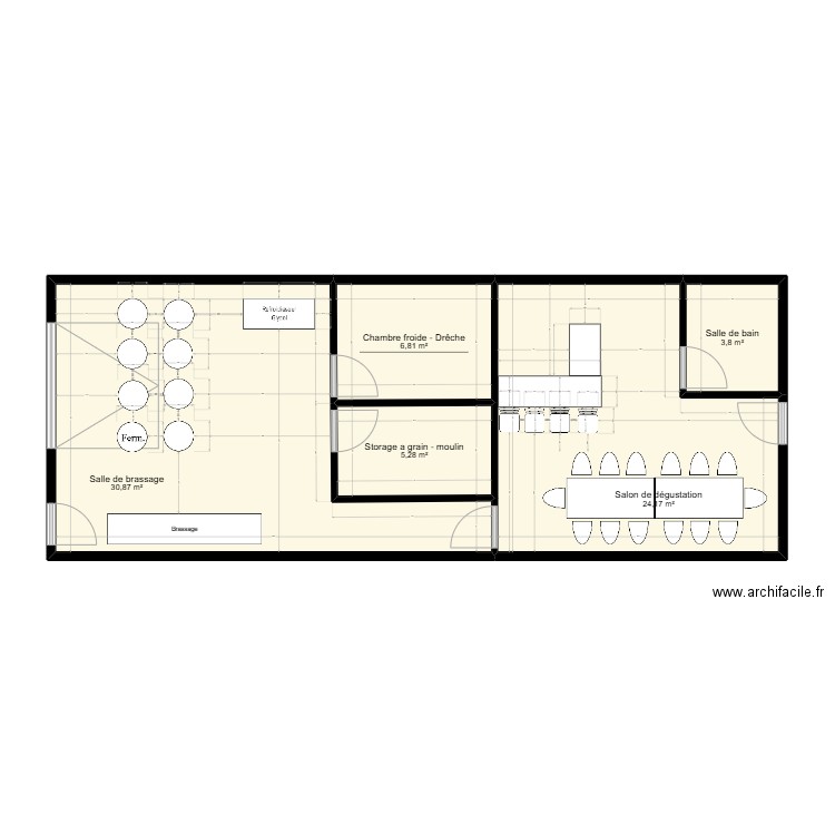 microbrasserie. Plan de 5 pièces et 71 m2