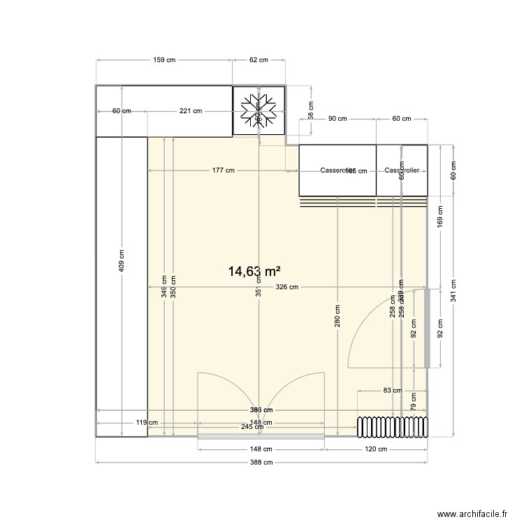 cuisine Reuilly. Plan de 1 pièce et 15 m2