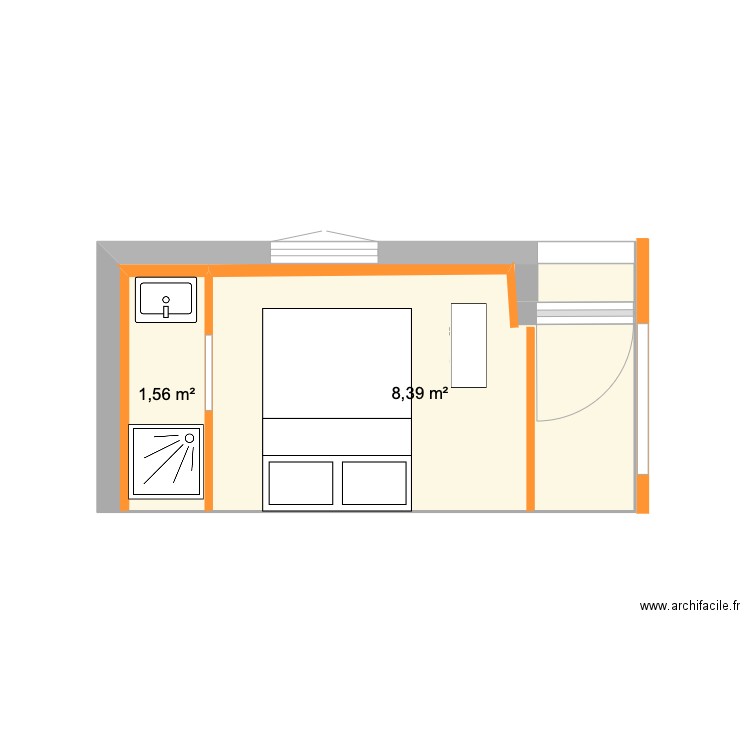 CHAMBRE BUREAU. Plan de 2 pièces et 10 m2