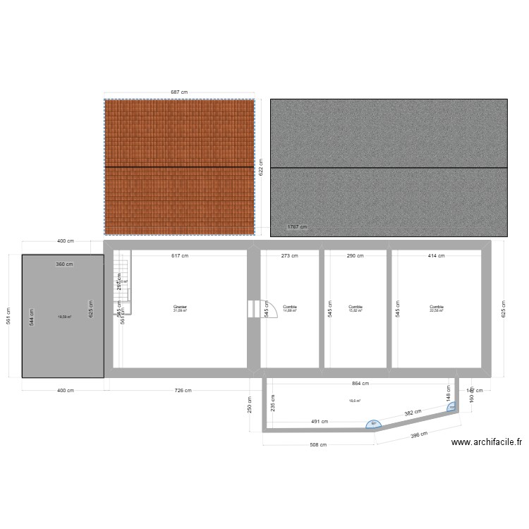 maison en cours. Plan de 19 pièces et 251 m2