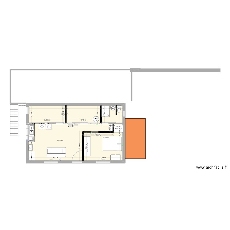 Serra actuel-modif 3. Plan de 3 pièces et 51 m2