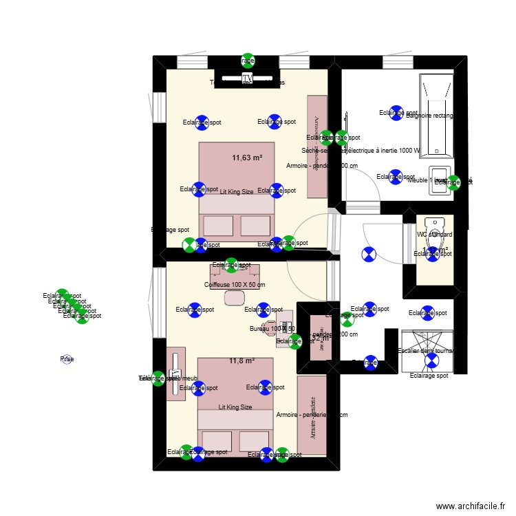 nounou   etage2. new&222. Plan de 4 pièces et 25 m2