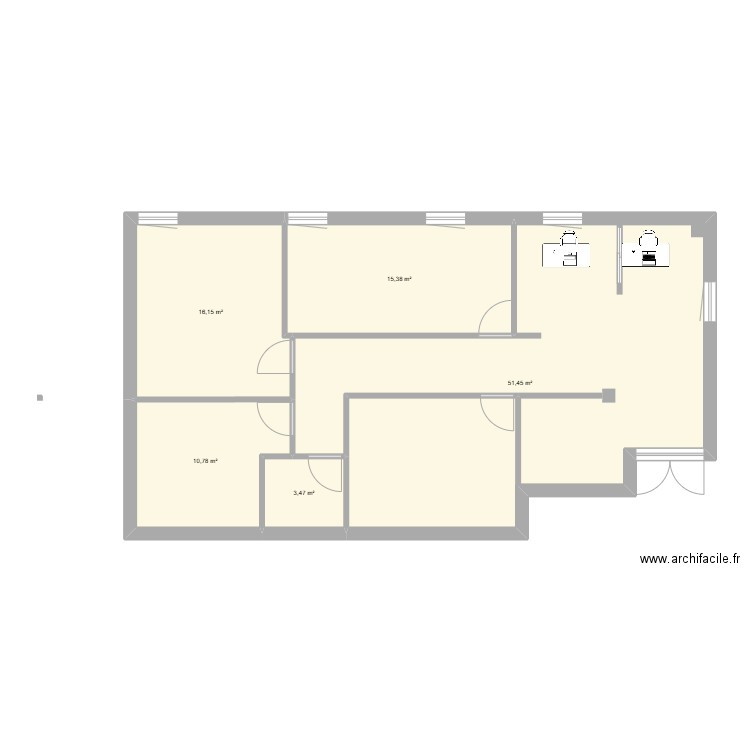 cab. Plan de 5 pièces et 97 m2