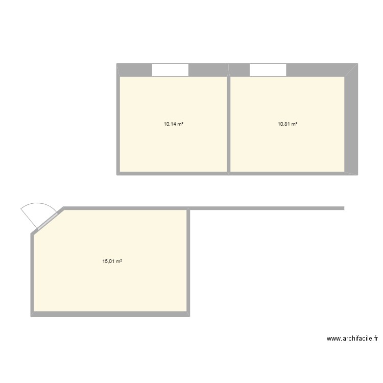 radio. Plan de 3 pièces et 36 m2