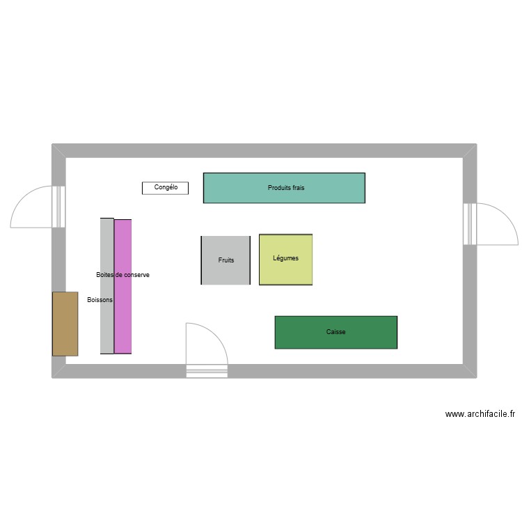 épicerie. Plan de 1 pièce et 30 m2