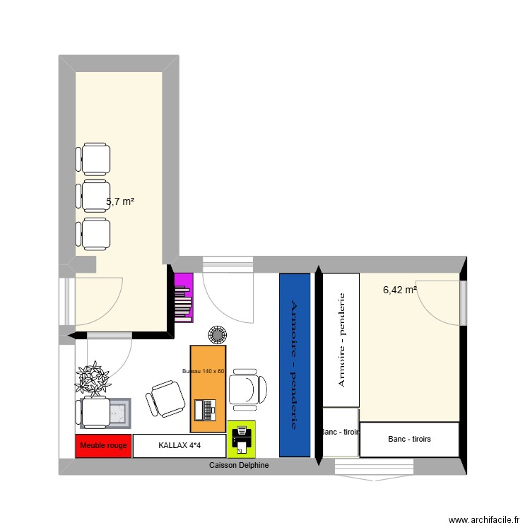 Bureau à la maison. Plan de 2 pièces et 12 m2