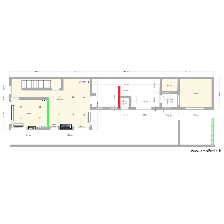 Alost Rez de chaussee. Plan de 4 pièces et 54 m2