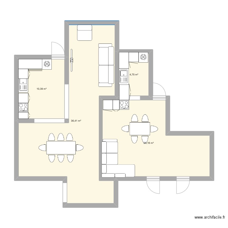 Colloc 2&3. Plan de 4 pièces et 77 m2