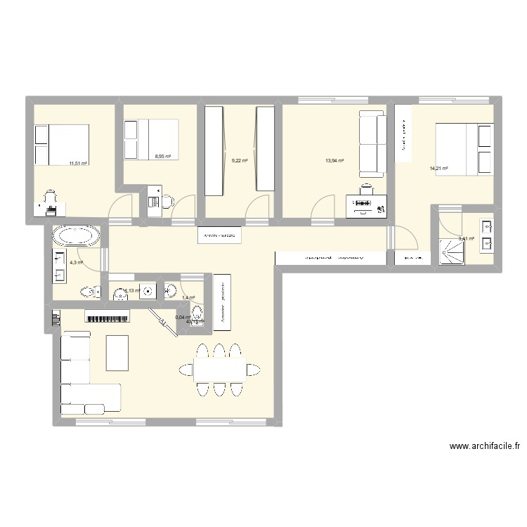 Anneso house 3. Plan de 11 pièces et 111 m2