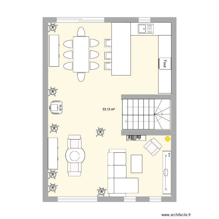 Etage. Plan de 1 pièce et 53 m2