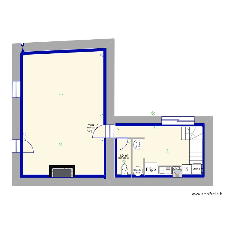 SAUZE1. Plan de 2 pièces et 60 m2