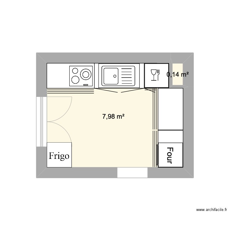 cuisine indre. Plan de 2 pièces et 8 m2