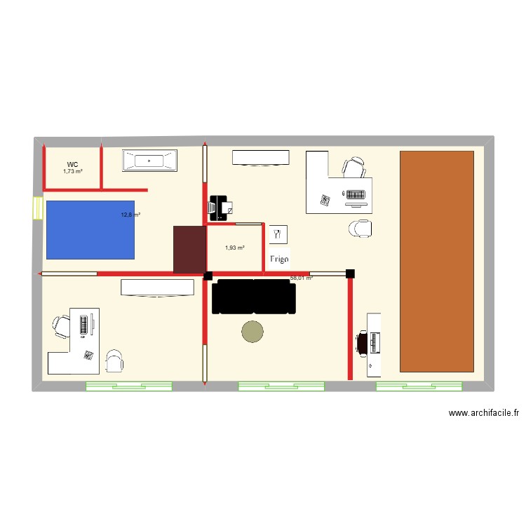 PL EXP2. Plan de 4 pièces et 74 m2