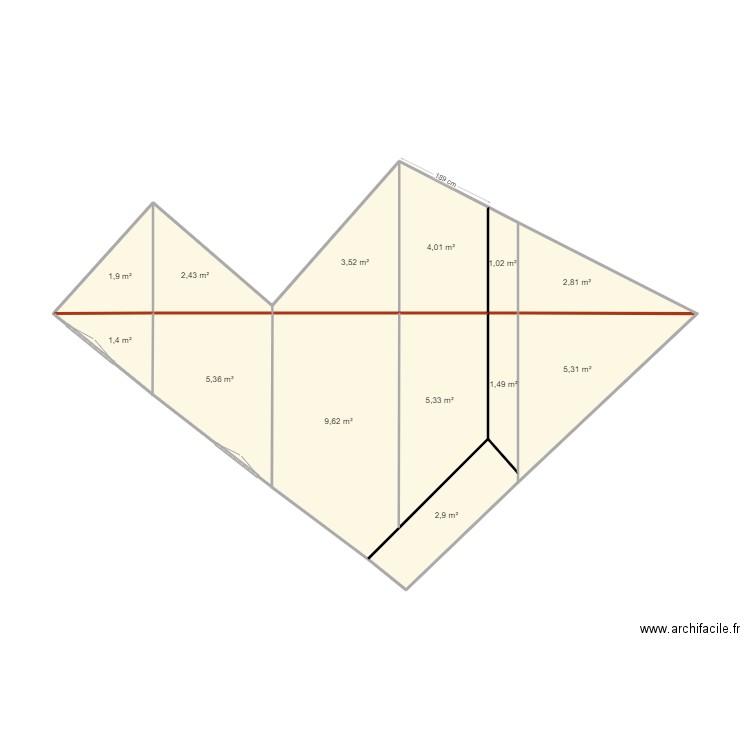 Appt 3 cote 2 cote. Plan de 13 pièces et 47 m2