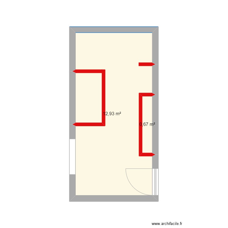 SDB HAUT. Plan de 2 pièces et 14 m2