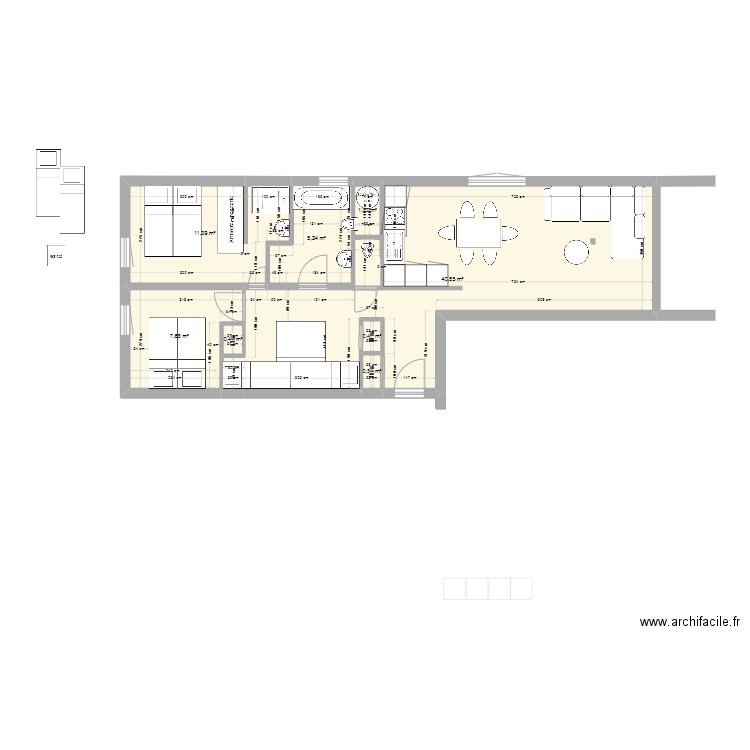 BERLICANT T3 1 er etage cloison concervée. Plan de 8 pièces et 68 m2