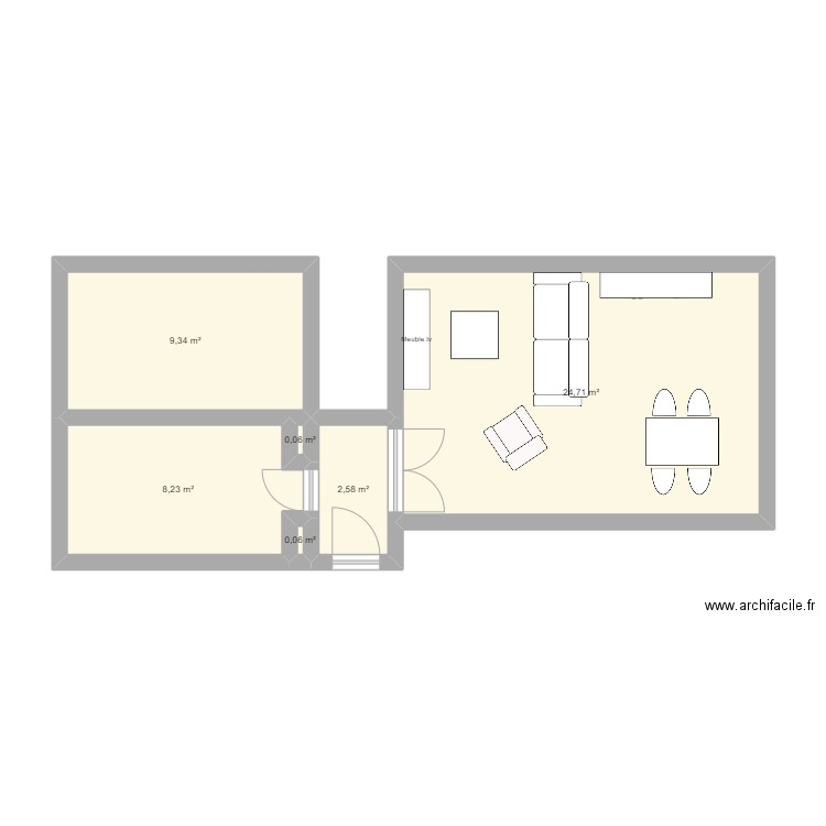 Appartement double balcon. Plan de 6 pièces et 45 m2