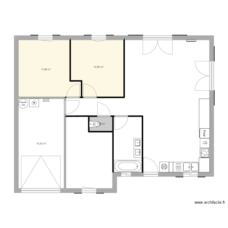 Maison Scooby doo 80m. Plan de 4 pièces et 39 m2