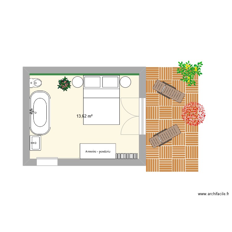 chambre rdc. Plan de 1 pièce et 14 m2