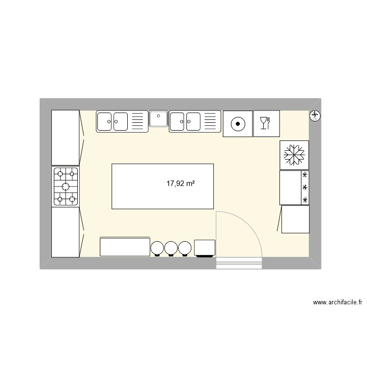 Labo cuisine. Plan de 1 pièce et 18 m2