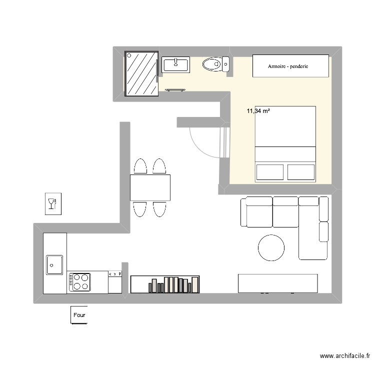 PERSO. Plan de 1 pièce et 11 m2