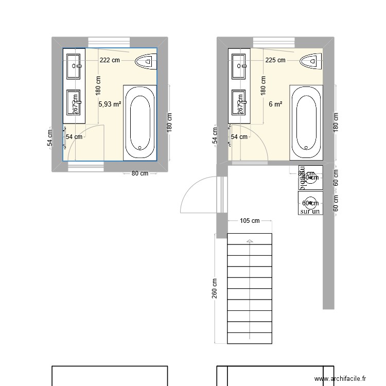 salle de bain. Plan de 2 pièces et 12 m2