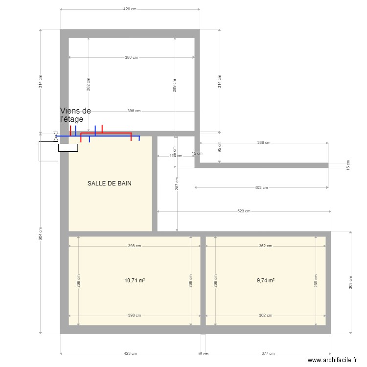 salle d'eau  rdc opouya. Plan de 3 pièces et 28 m2