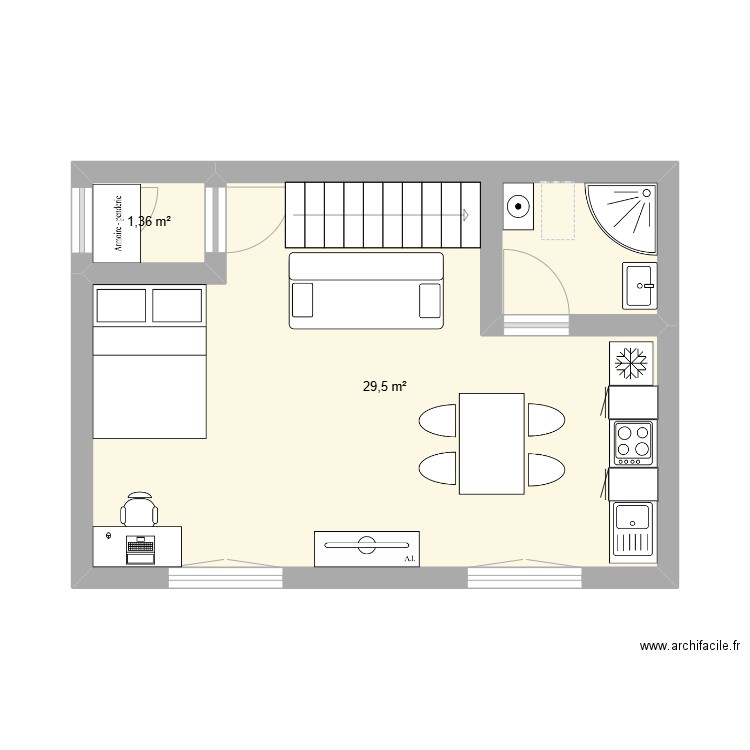 plan studio 1. Plan de 2 pièces et 31 m2