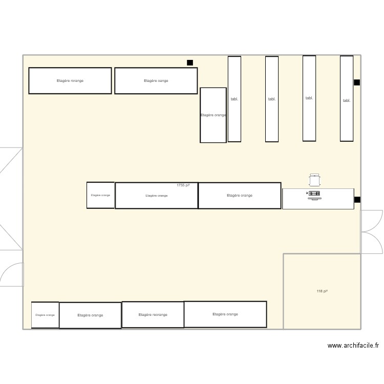 entrepôt pièce PDI. Plan de 2 pièces et 174 m2