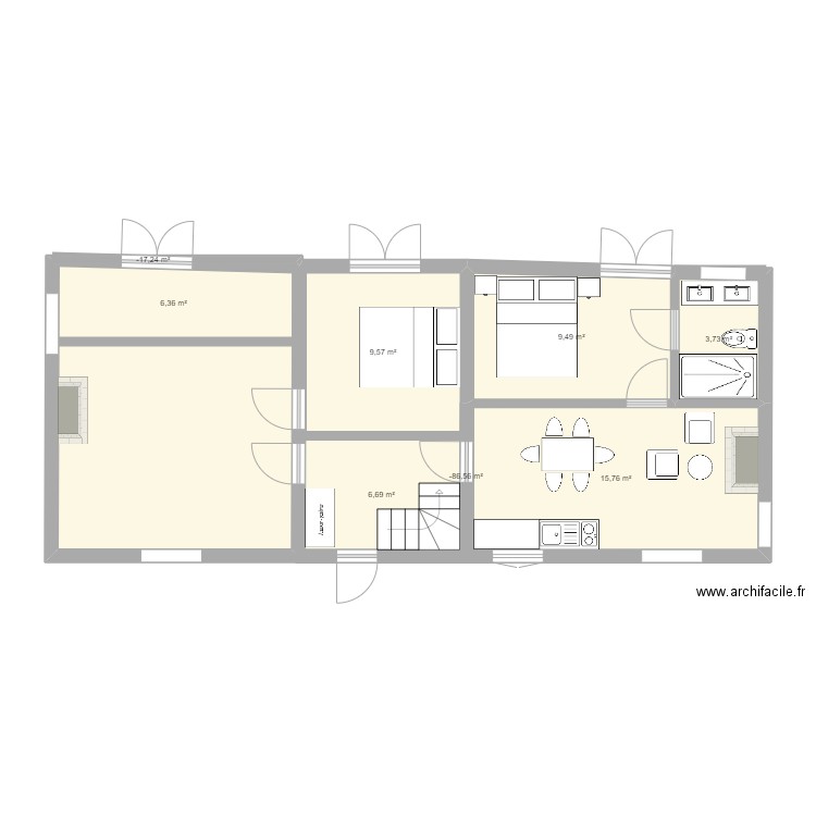 Maison sud c. Plan de 8 pièces et 53 m2