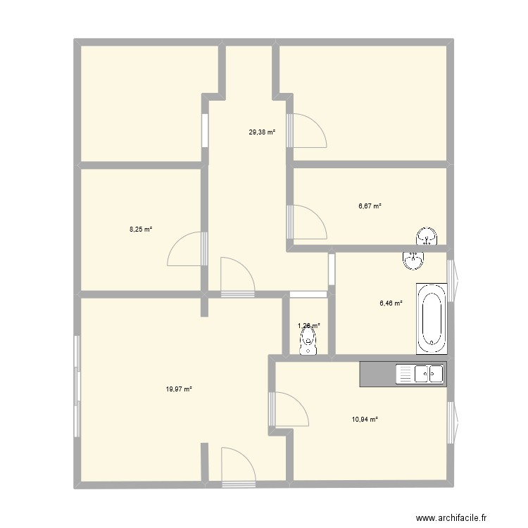 carentan. Plan de 7 pièces et 83 m2