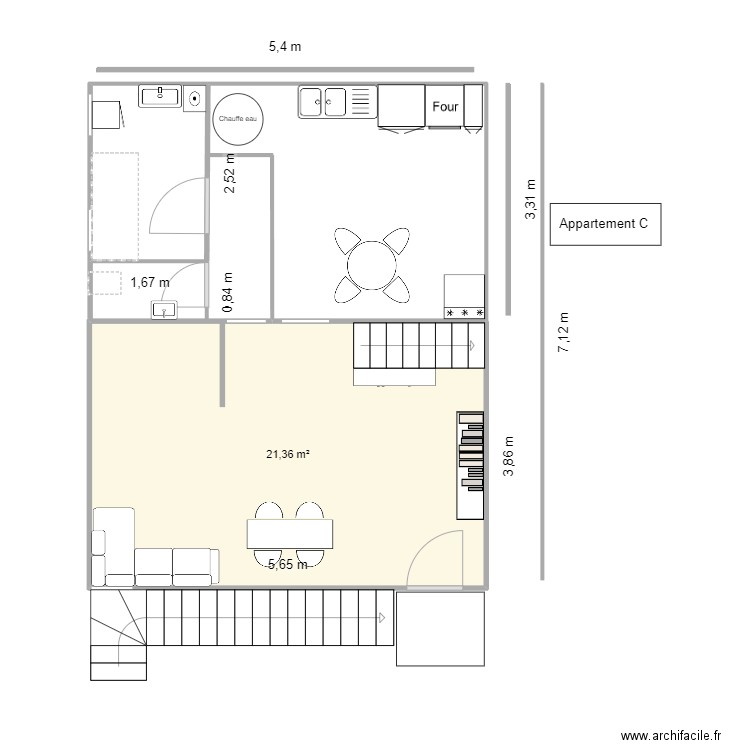 appart C. Plan de 1 pièce et 21 m2