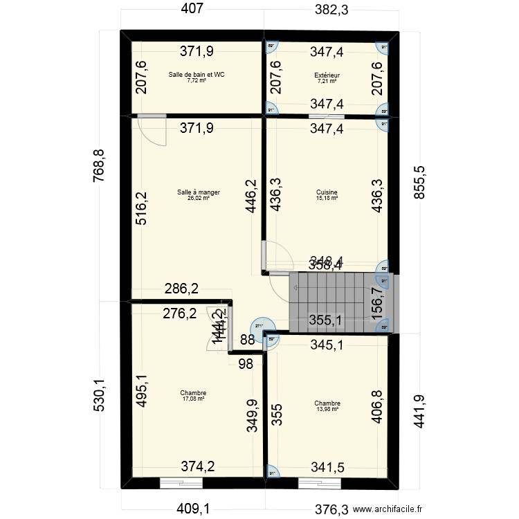 AAF1. Plan de 6 pièces et 89 m2