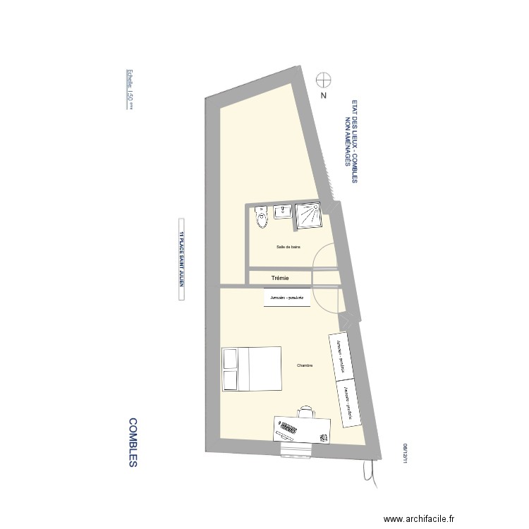 Aménagement Combles. Plan de 2 pièces et 41 m2